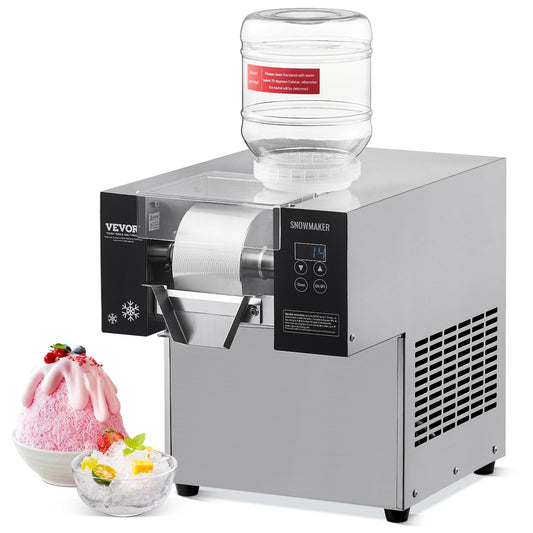 VEVOR Commercial Snowflake Ice Machine, 176.4LBS/24H Snowflake Ice Maker, Stainless Steel Ice Shaver Machine, Electric Snow Cone Maker, Air Cooling System for Rapid Heat Dissipation, for Bakery, Café