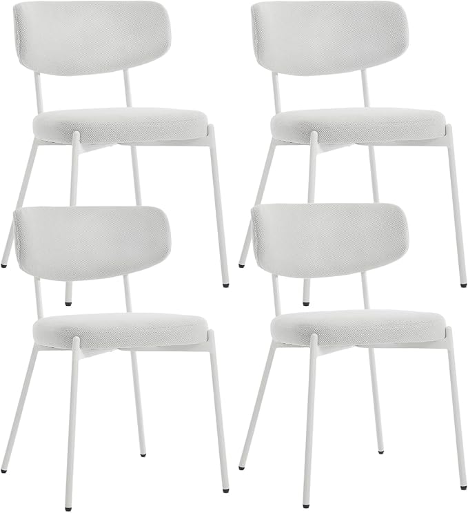 KCC Modern Mid-Century Velvet Dining Chairs Set of 4, Upholstered Stylish Kitchen Chairs Accent Diner Chairs with Metal Legs and Curved Back for Kitchen, Dining Room(White)