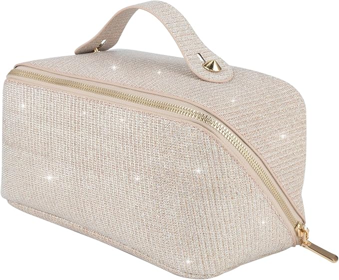KEYPOWER Large Capacity Glitter Sequin Cosmetic Bag Travel Makeup Bag Sparkly and Shiny Portable Toiletry Bag with Handle ...