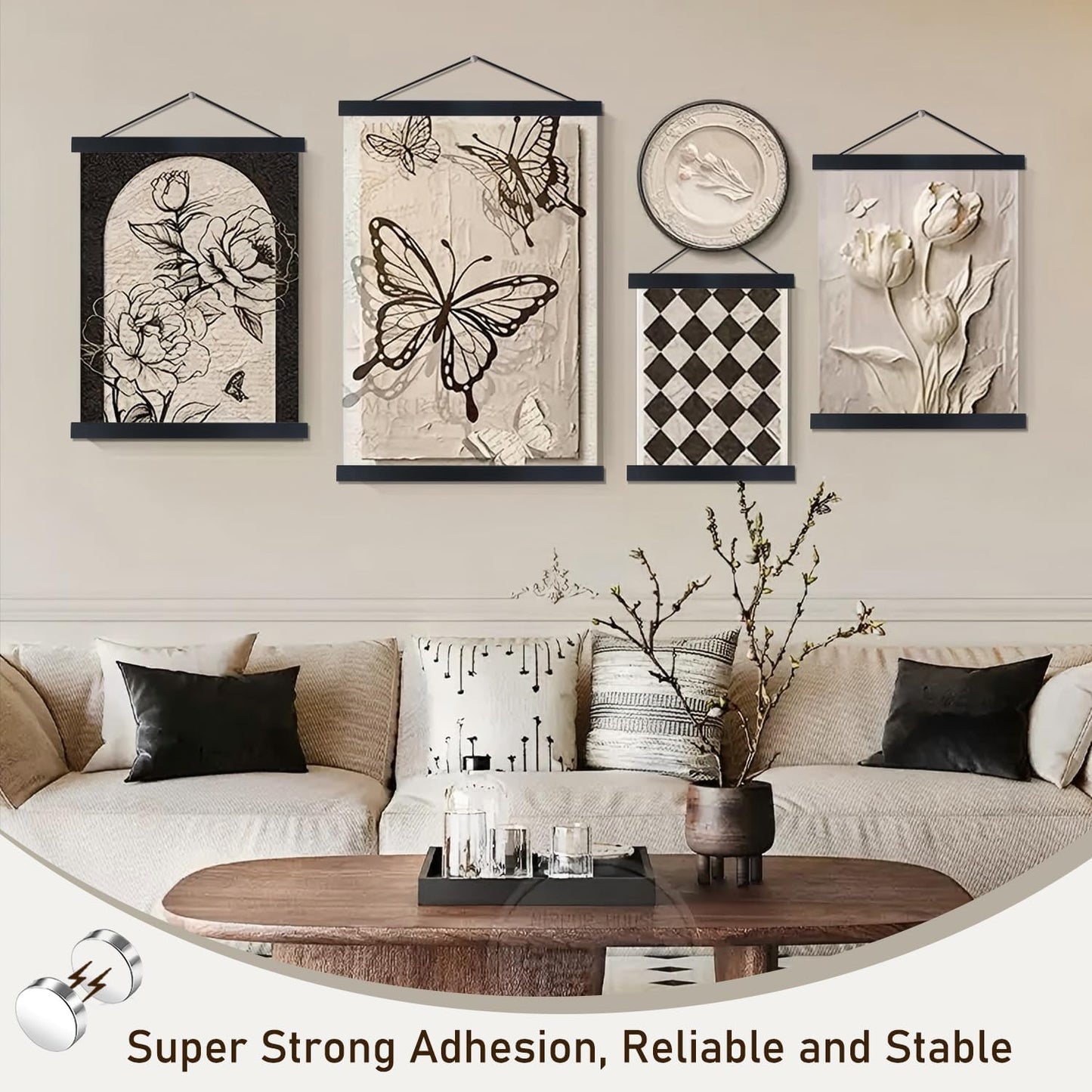 Artmag Magnetic Poster Hanger Frame, 32x24 32x40 32x48 Light Wood Wooden Magnet Canvas Artwork Print Poster Hangers Frames Hanging Kit (Black, 32")