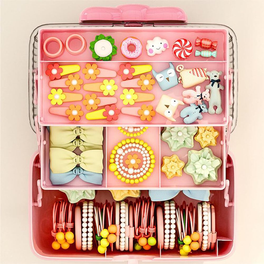 UEncounter 3-Layer Kids Hair Accessories Organizer with Bowknot Lock Cute Jewelry Box Headband Hair Tie Clip Organizer Box for Little Girls - Purple
