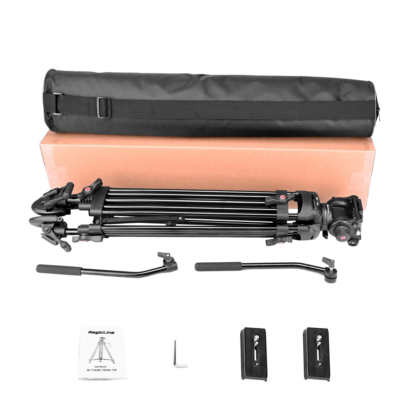 MagicLine 65.7" Aluminum Video Tripod,Heavy Duty Camera Tripod Stand with 2 Handles & 360°Fluid Head & Adjustable Metal Middle Spreader,2 QR Plates for DSLR Camcorder Cameras(Max Load 26.5 lb)