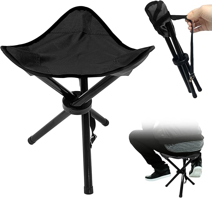 Travel Folding Camping Stool, 14.6 inches Tripod Chair and Maximum weight 300 lbs Outdoor Portable Party Chair Fishing Cha...