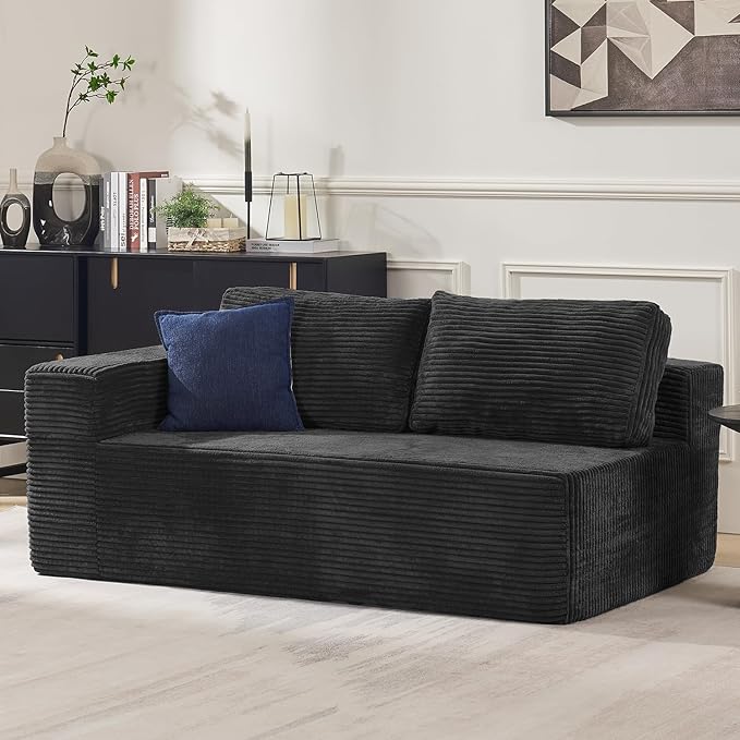 Furnify Loveseat Sofa, Cloud Modular Sofa Couch, Upholstered Floor Sofa with Deep Seat, Upholstered Foam Couch for Bedroom Living Room, No Assembly Required (Plush Corduroy Fabric, Black)