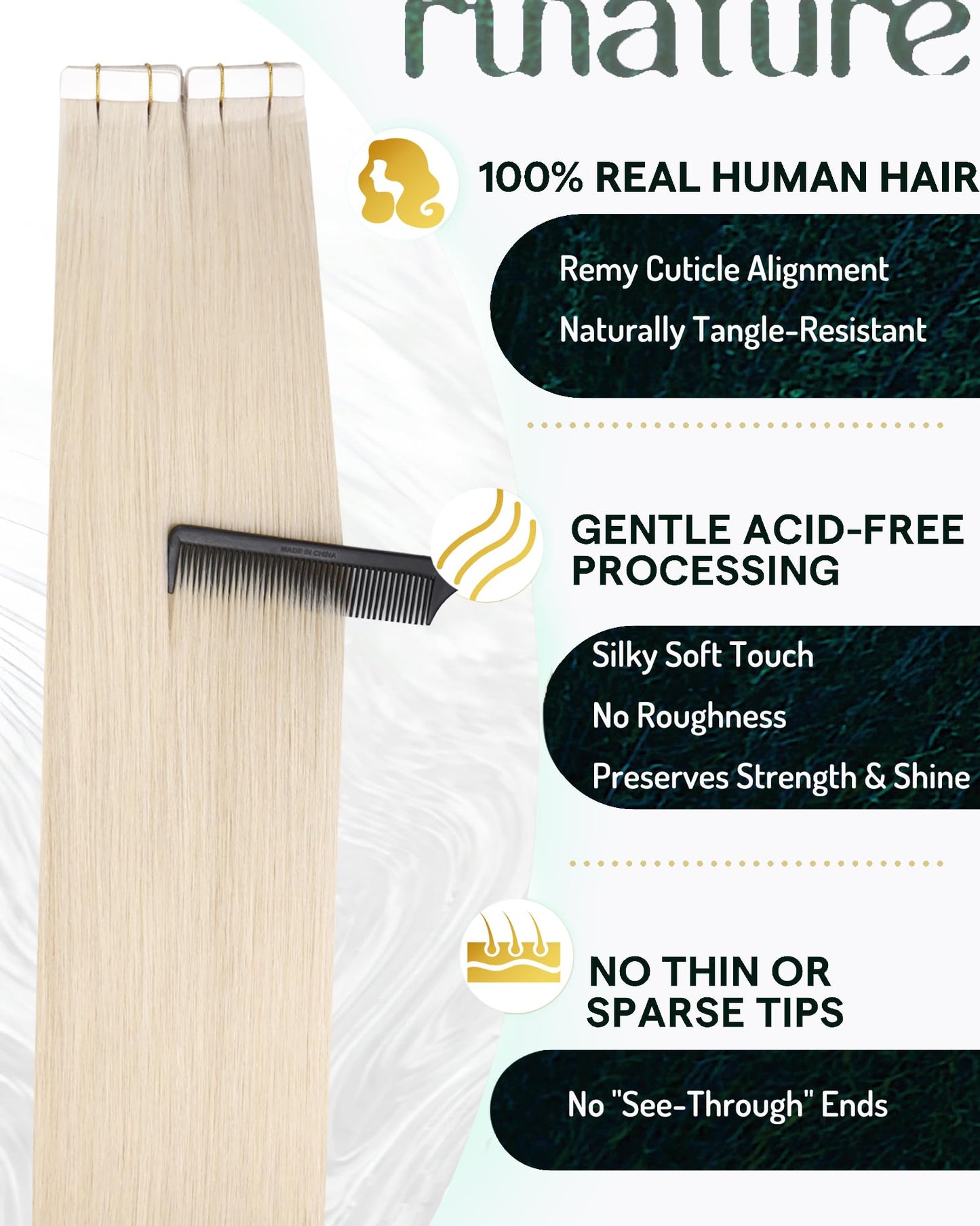 RUNATURE Tape in Hair Extensions Human Hair Blonde Straight Human Hair Tape in Extensions 22 Inch Blonde Hair Extensions Tape in