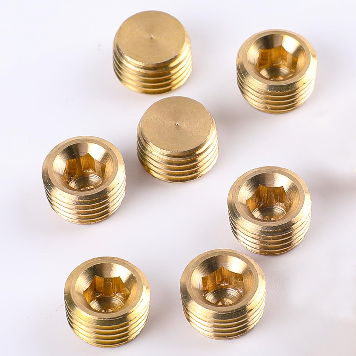 1/8" NPT Male Plug Fitting Set, 10 PCS Brass Plug Hex Counter Sunk Plug for Closing the End of, Internal Hex Socket Thread Socket Plug Kit