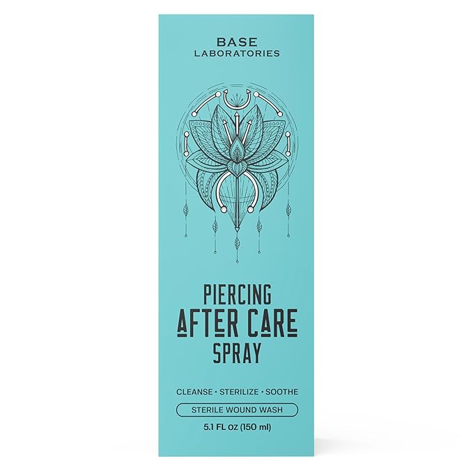 BASE LABORATORIES Piercing Aftercare Spray 4oz | Saline Spray for Piercings | Ear Piercing Cleaner | Saline Solution for Piercings | Keloid Bump Removal for Ears, Belly Nose Piercings - 2PK