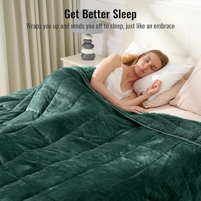 Uttermara Weighted Blanket for Adults, Queen Size Heavy Blanket with Reversible Soft Shiny Velour Fleece and Cozy Warm Sherpa for Couch Bed, Calming and Relaxing, 60 x 80 inches 15 lbs, Green