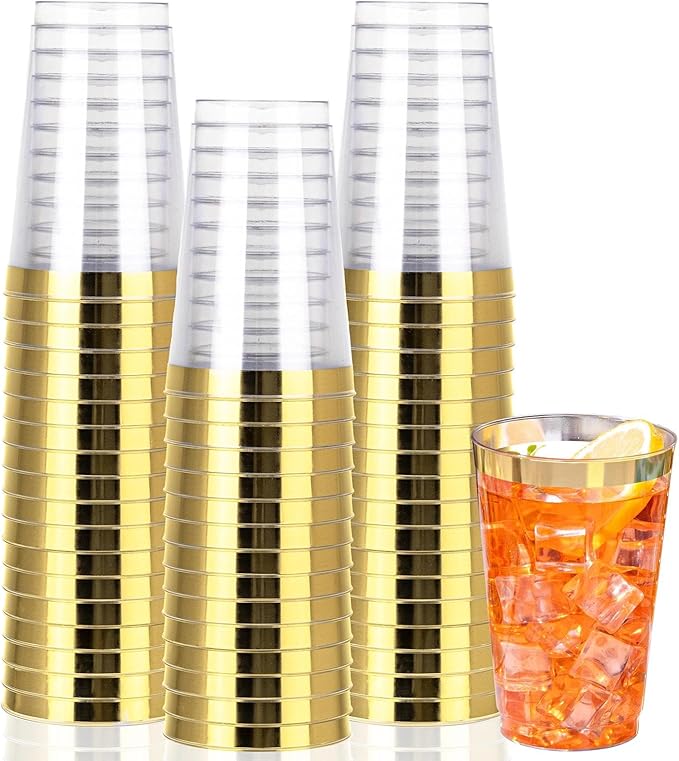 I00000 50 Pack 14 oz Gold Plastic Cups, Gold Disposable Cups Tumblers, Disposable Plastic Wine Glasses Cocktail Glasses Pe...