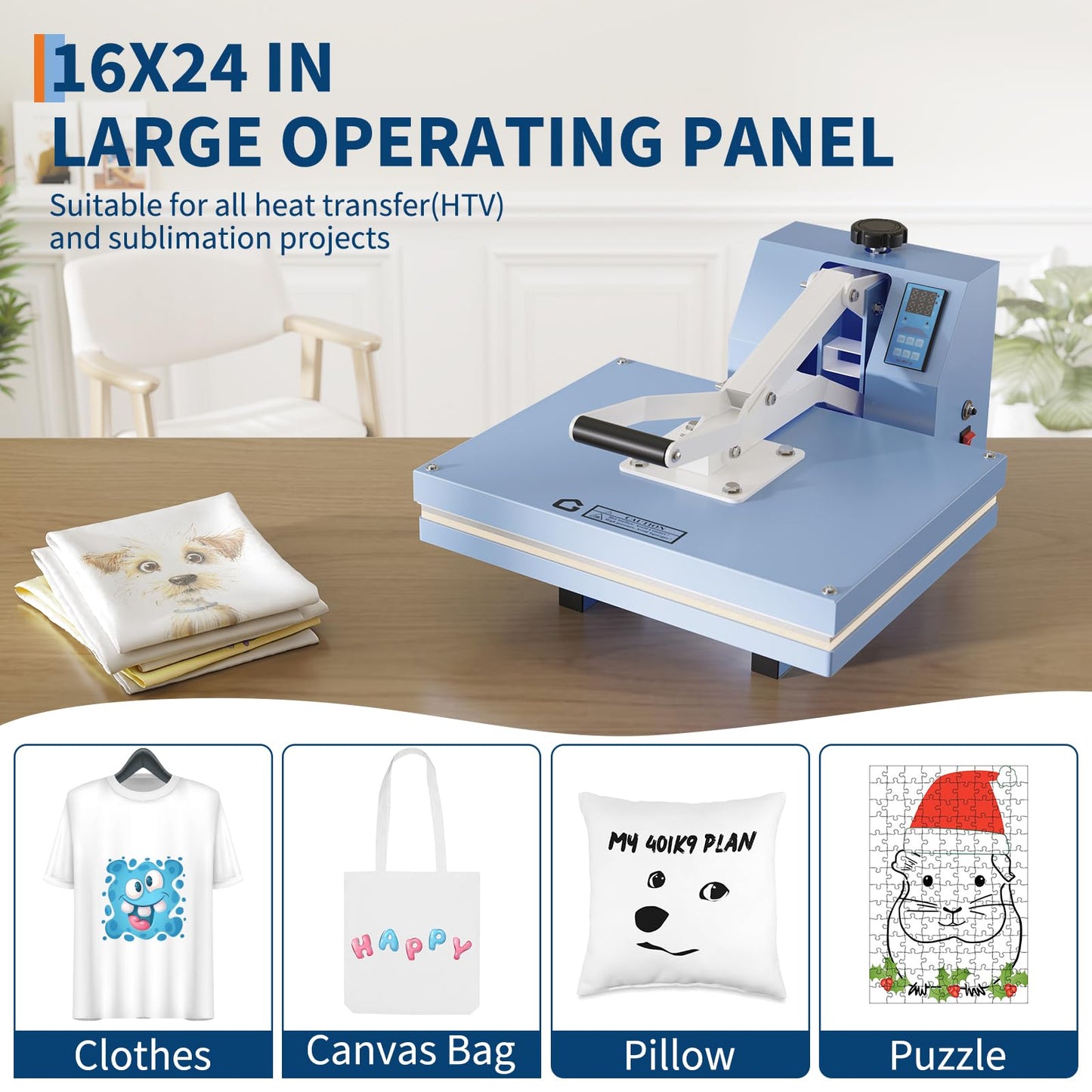 16x24 Heat Press, Digital Professional Sublimation Machine, Fast Heating, Industrial Quality with Adjustable Pressure Industrial Digital Heat Press Machine Sublimation for T-Shirt, Light Blue