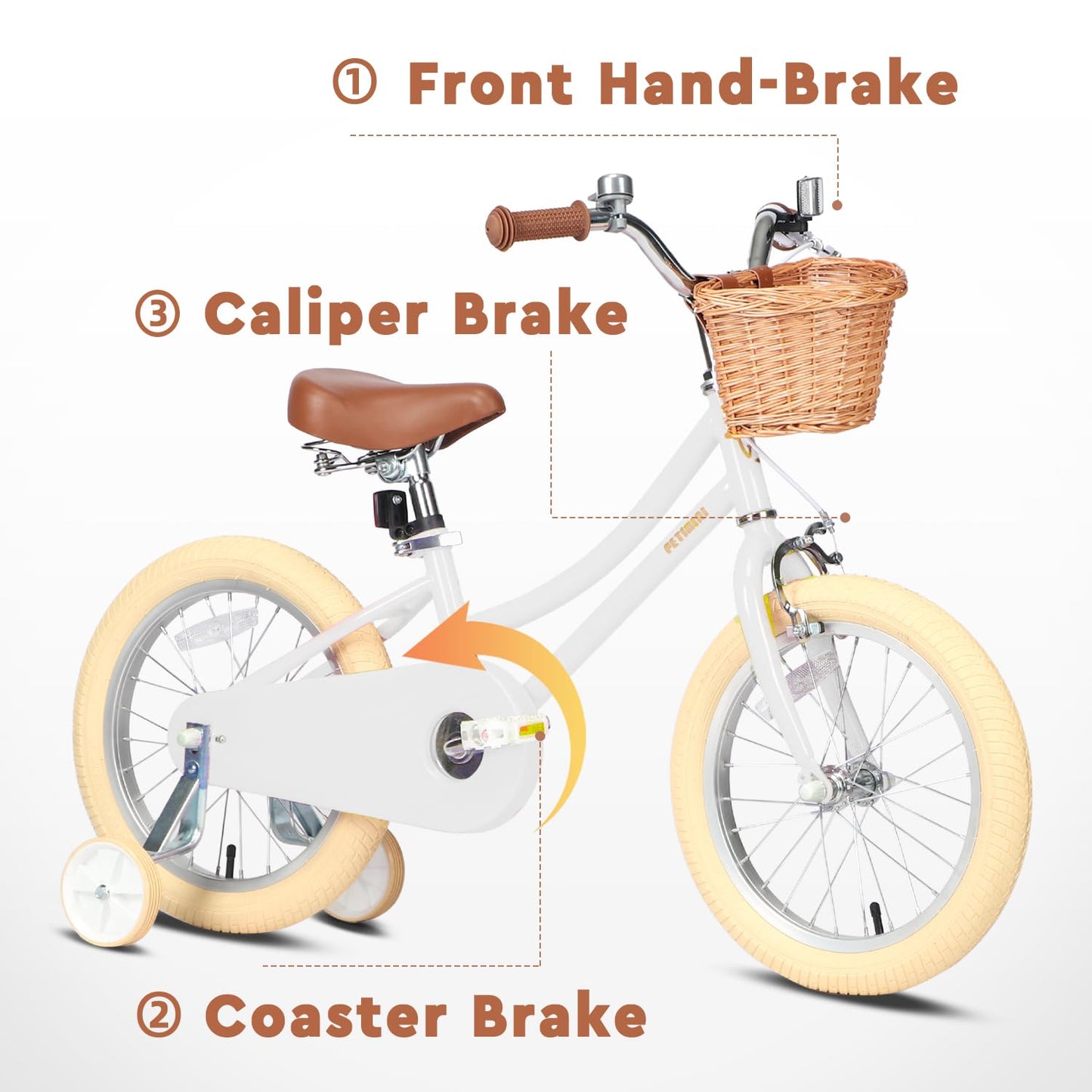 Petimini 16 Inch Little Kids Bike for Age 4 5 6 7 Years Old Girls Retro Vintage Style Bicycles with Basket Training Wheels and Bell, White