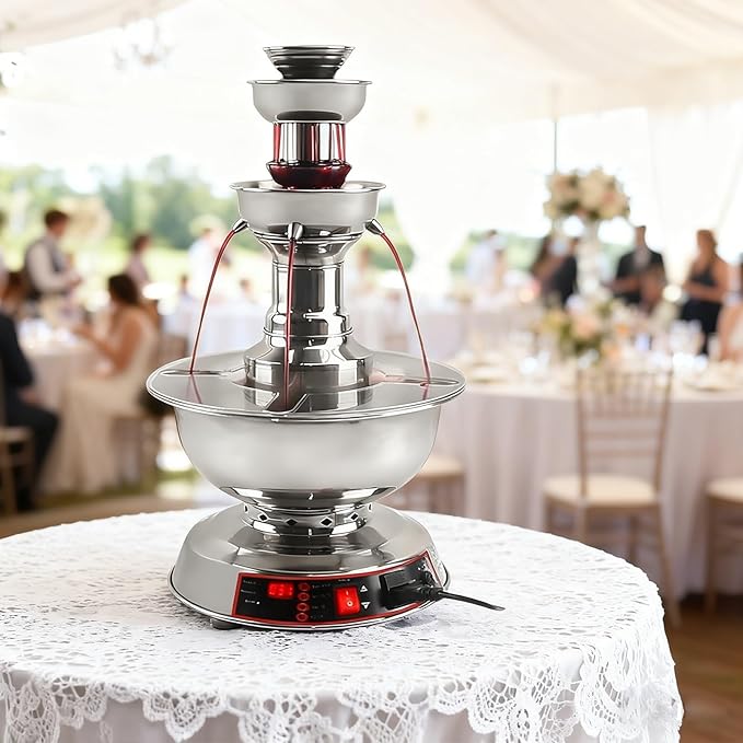 3-Tier Party Drink Fountain – 3.5L Electric Cocktail Fountain Wine Juice Dispenser with Warming Function, Stainless Steel ...
