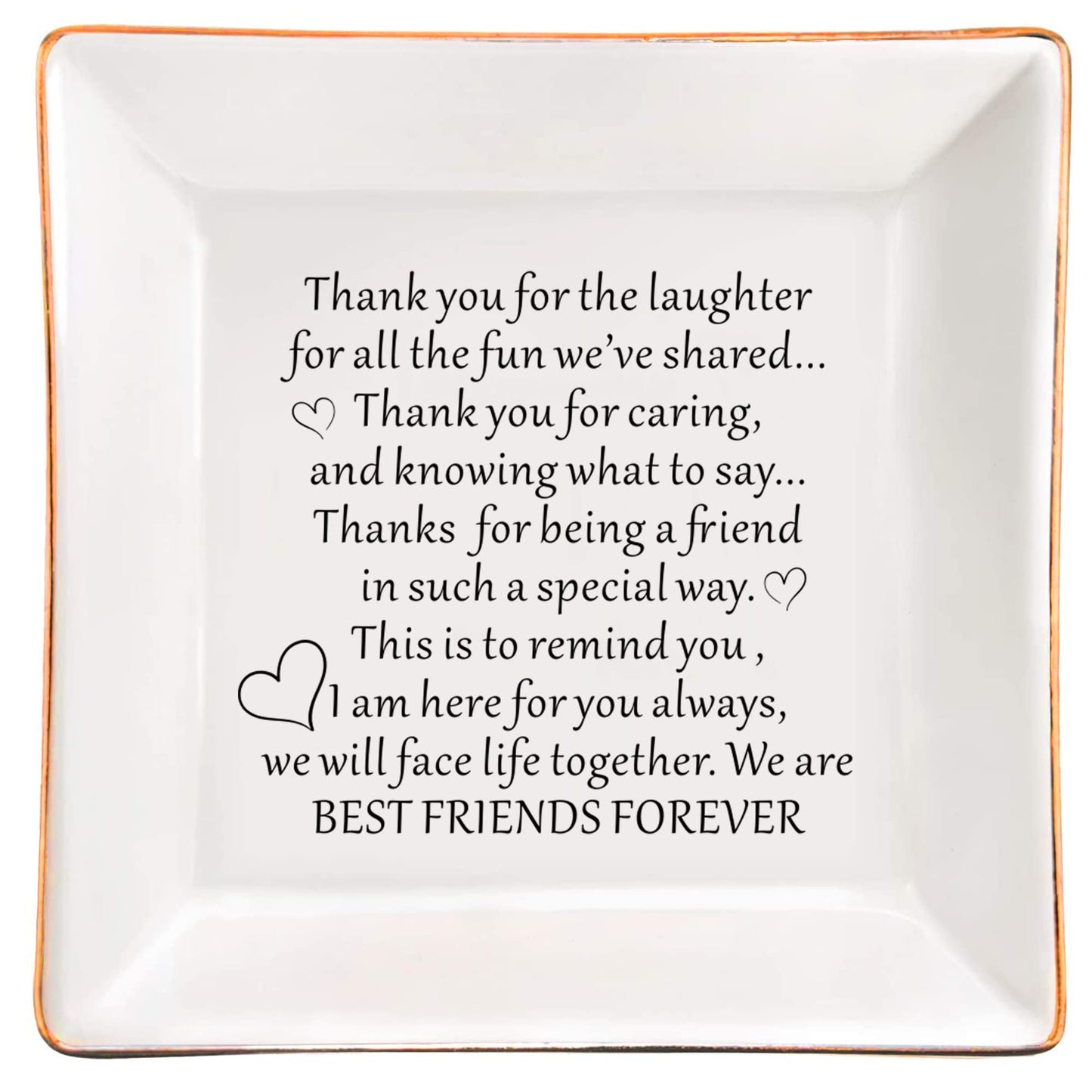 XJF Best Friends Bestie Gifts for Her Ceramic Jewelry Trinket Dish - Best Friends Forever Gift, Friendship Gift for Female, Birthday, Christmas Gift for Best Friend Women