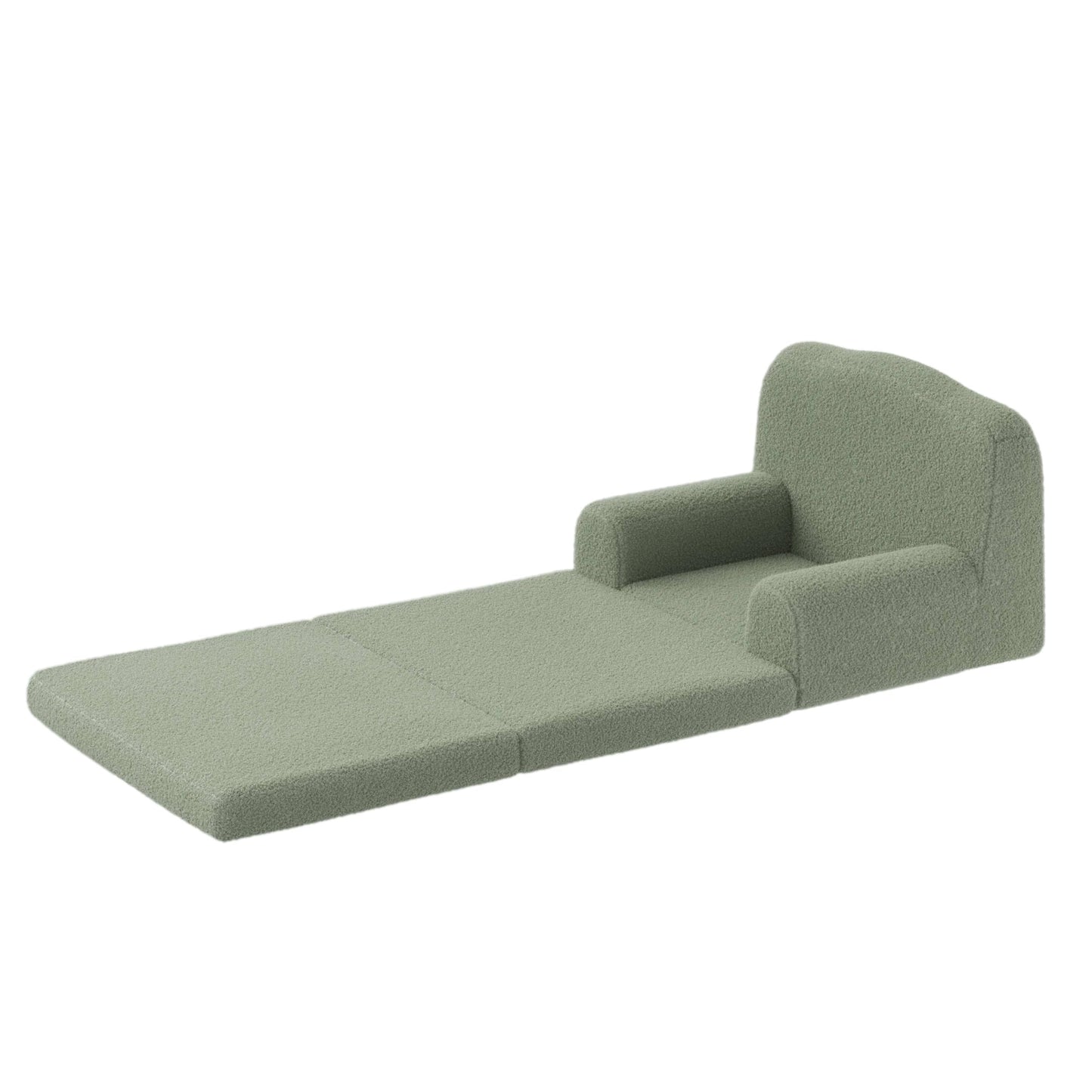 GarveeHome Kids Couch, 2-in-1 Comfy Toddler Couch Fold Out, Convertible Sofa to Lounger Foam Kids Chair with Soft Sherpa, Gift for Girls and Boys (Green-Crown, Large)