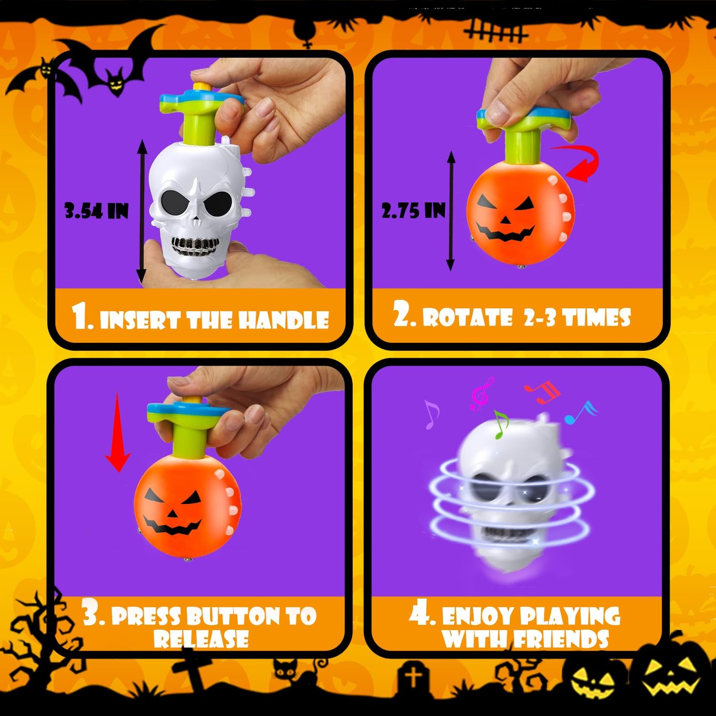 Halloween Treats Non Candy for Kids,4 Pack Light Up Spinning Tops Toys Gifts for Toddlers,Party Favors Boo Basket Goodie Bag Stuffer Fillers,Birthday Classroom Prizes for Boys Girl