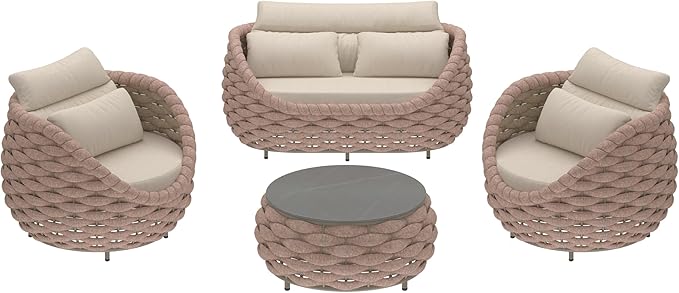 ercimi Outdoor 4 PCS Patio Conversation Set, All-Weather Wicker Patio Couch Sofa with Waterproof Thick Cushion Coffee Table for Porch, Balcony Mocha