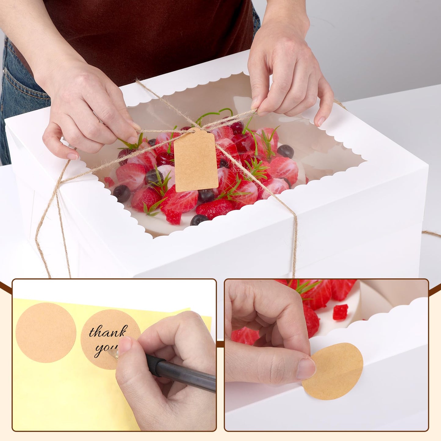 NEOACT 12x12x6 Bulk 4 Pcs Cake Boxes 12 Inch Square Cake Boxes with Window, Cake Containers with Lids, Disposable Bakery Boxes for Valentine's Day,Easter, Mother's Day, Cookies, Large Pastries