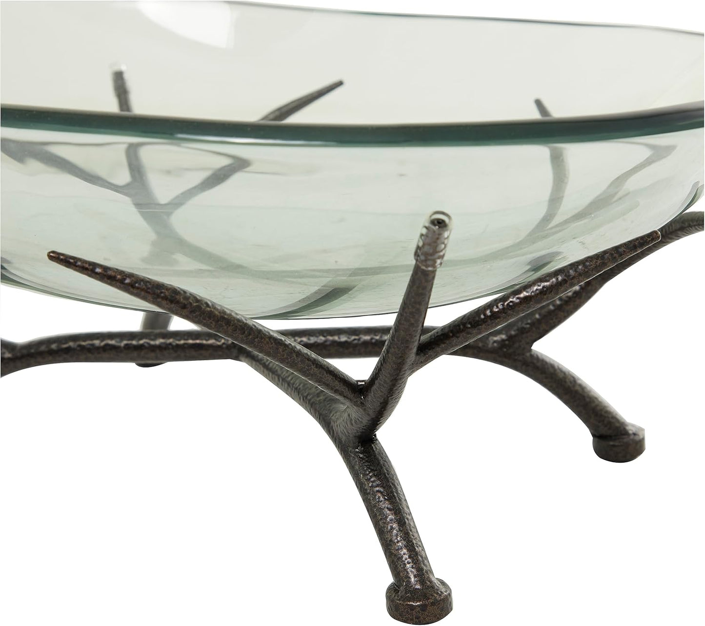 Deco 79 Glass Kitchen Serving Bowl with Black Metal Branch Stand, 17" x 13" x 8", Clear