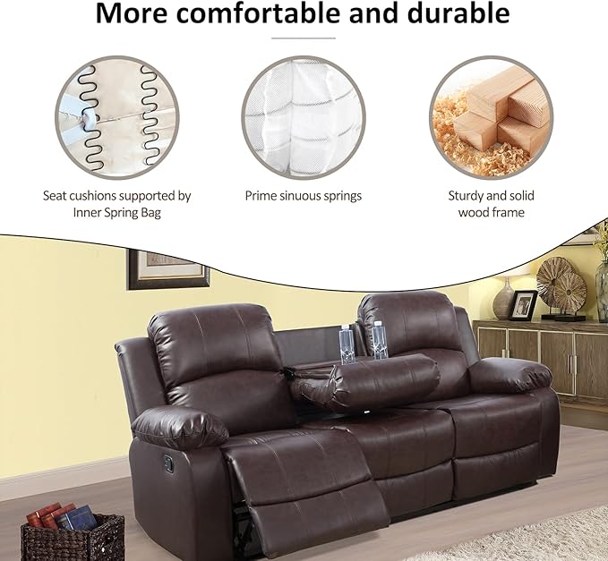 A Ainehome Living Room Furniture Set Leather Recliner Sofa Set Loveseat Chair Furniture Sofa Set for Living Room/Small Space/Rv/House/Office/Theater Seating (A-Brown Leather, Sofa(3seater))