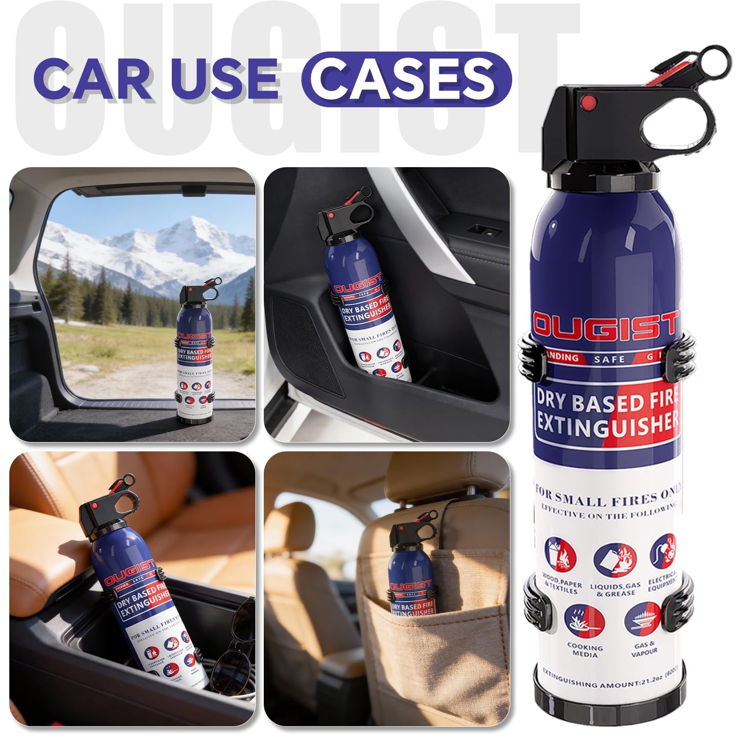 ABC Fire Extinguisher for Home & Vehicle - 600g Portable Dry Powder Fire Extinguisher | Grease & Electrical Fire Extinguisher for Kitchen, Car, Easy for All Ages to Use (4-Pack)