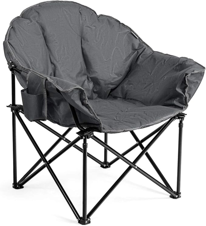 S AFSTAR Oversized Camping Chair, Cushion Padded Moon Round Saucer Chair w/Cup Holder & Carry Bag, Outdoor Leisure Chair, ...