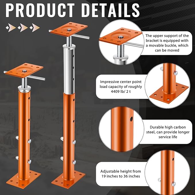 Yaocom 2 Pcs Adjustable Jack Post, 19"-36" Height Range, Basement Floor House Screw Jacks for Lifting Joist Beam Brace for Cellar Ceiling, Center Point Load Capacity 11023 Lbs (Orange)
