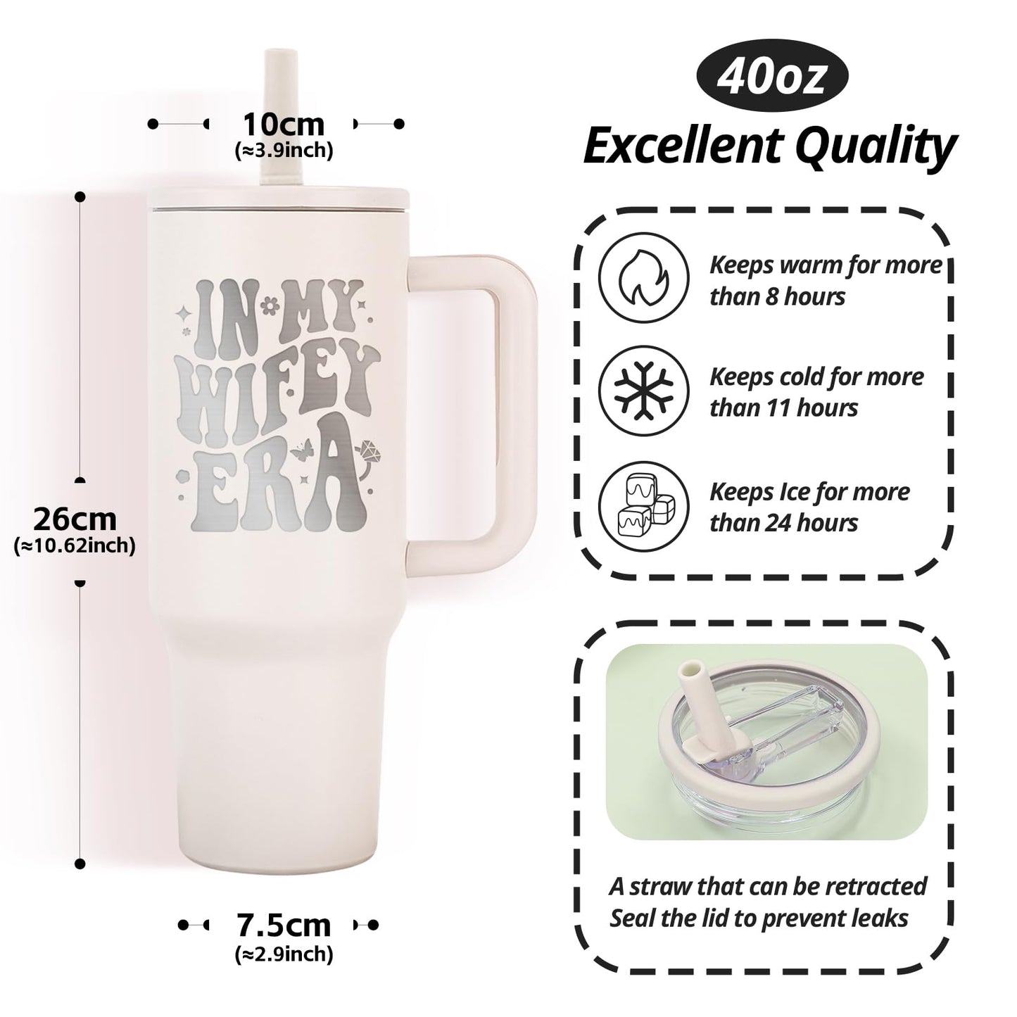 JETIKON Bridal Shower Gifts for Bride In My Wifey Era 40oz Tumbler with Lids Straws Bride Wifey Cup Bride Gifts Bachelorette Gifts for Bride to Be Wedding Gifts for Bride Engagement Gifts for Her