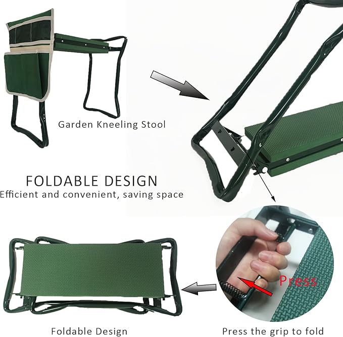 CNHZ FLOURISH Garden Kneeler and Seat Heavy Duty - Foldable Kneeling Stool with Large Tool Pouch & Storage Bag, Space-Saving, Ideal Gift for Gardeners, Seniors & Parents
