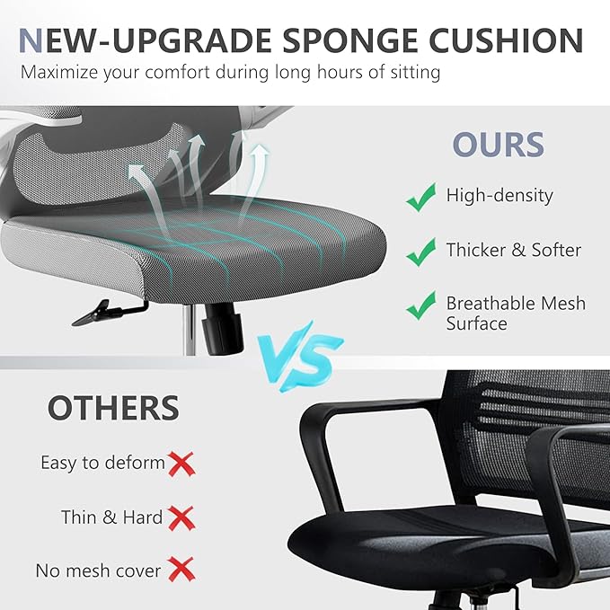Office Chair, Ergonomic Comfort Home Desk Chair, Mid Back Gaming Chair with Wheels, Adjustable Height, Lumbar Support, Flip-up Armrest with 350LBS Capacity