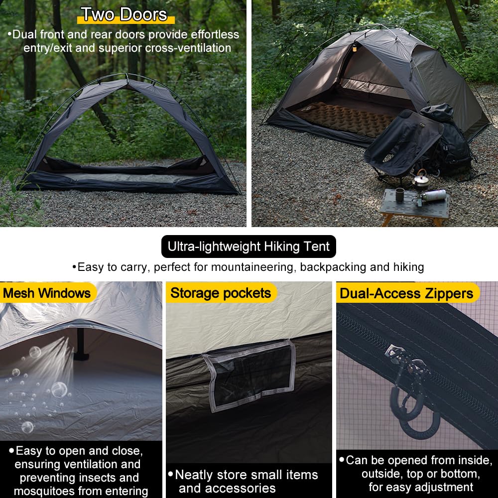 Soomloom Hiking Tent RENATTA 2P Lightweight Spacious Comfortable Camping Windproof Waterproof UV Protection Ventilation Easy Setup 2-Person Camping Shelter
