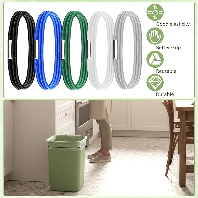 Trash Can Rubber Bands Set of 5, Heavy-duty Trash Can Bands, Fits 13-30 Gallon Bins, Garbage Can Rubber Bands （Black White Blue Green Light Gray）