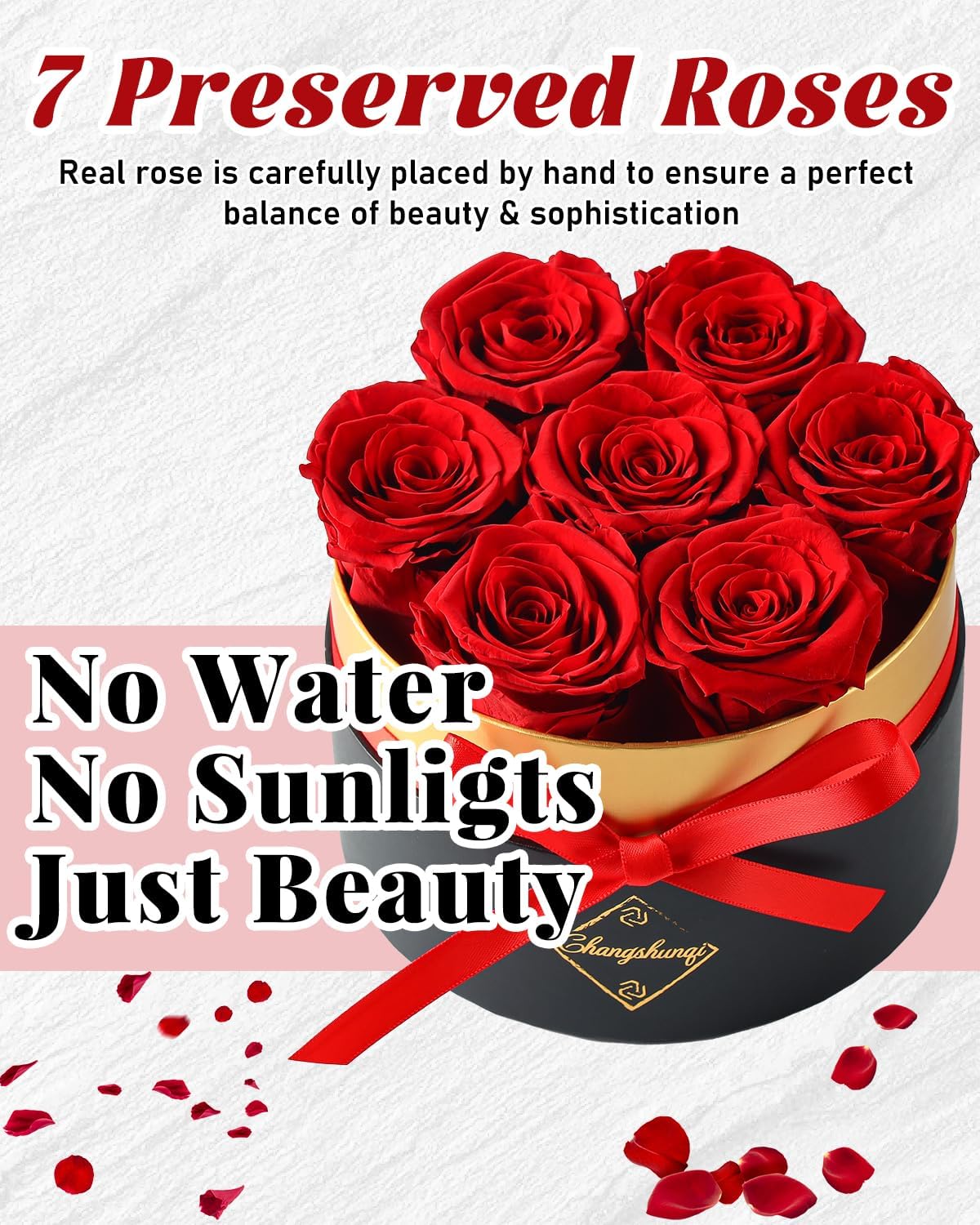 Changshunqi Forever Flowers Preserved Roses in a Box - 7 Preserved Flowers in a Box Last 2-3 Years, Eternal Rose Birthday Flower Gifts for Women Her Wife, Anniversary, Mothers Rose Gift for Her