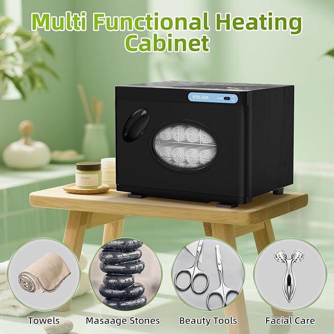 23L Hot Towel Warmer Cabinet with See Through Window.Professional Towel Heater for SPA Facials Massage Salon with 2 Stainless Steel Racks,Black