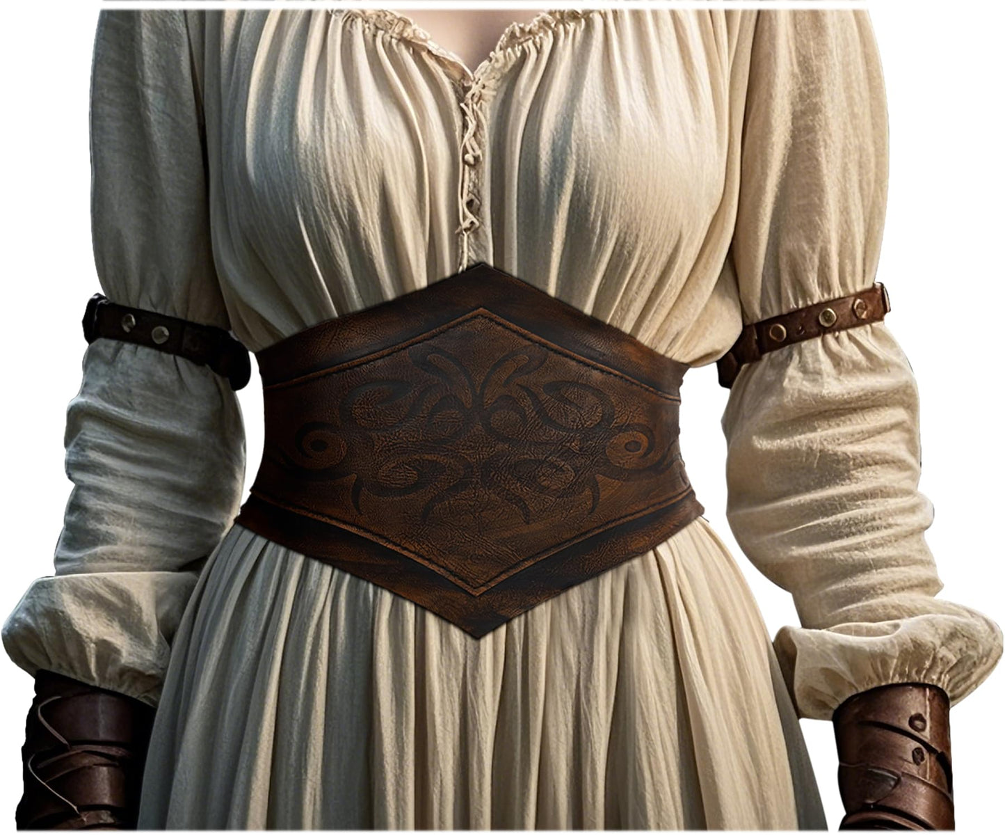 L'VOW Women Viking Leather Corset Belt Renaissance Brown Medieval Wide Lace-up Corset Belt(L)
