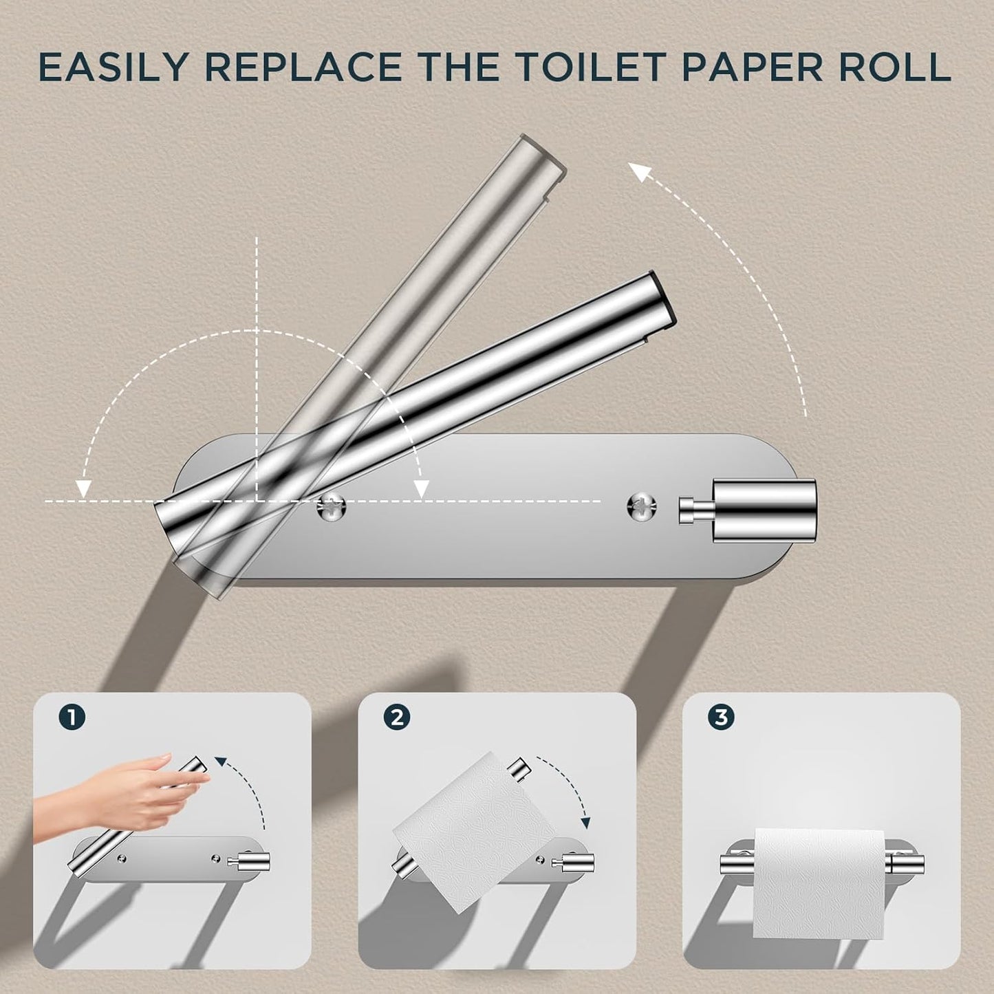 FORIOUS Toilet Paper Holder, Adhesive or Screw Wall Mount Pivoting Tissue Roll Holder for Bathroom, Stainless Steel Rust Proof Self Adhesive Toilet Paper Roll Holder no Drilling, Polished Chrome