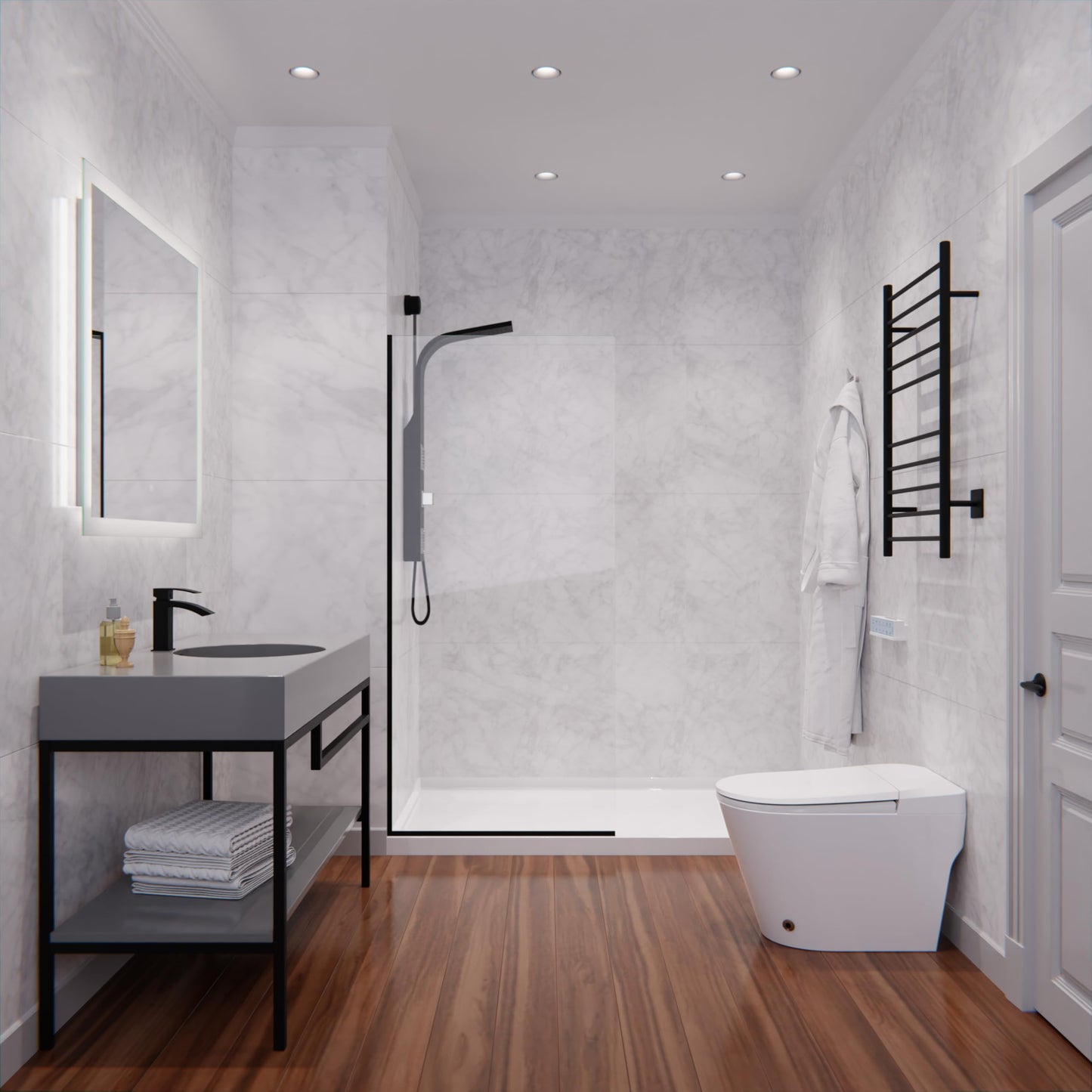 ANZZI Frameless Fixed Shower Door 34 in. x 74 in. Matte Black Clear Tempered Glass Panel with Tsunami Guard Coating, Reversible Screen Design, Hardware Included, ANSI Certified | SD-AZFL06001MB
