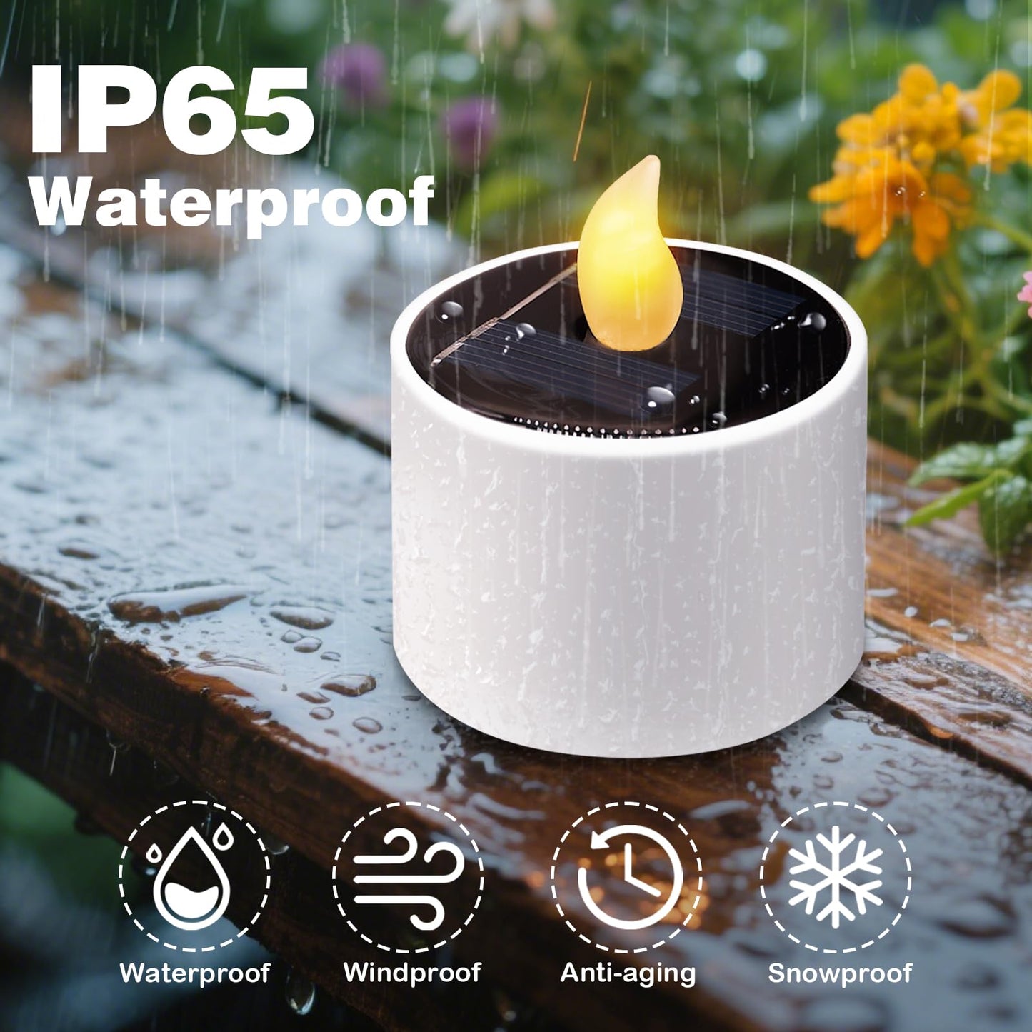 Solar Tea Lights Outdoor - 6 Pack Waterproof Rechargeable Dusk To Dawn Outdoor Lighting Flameless Flicker Reusable Led Solar Can