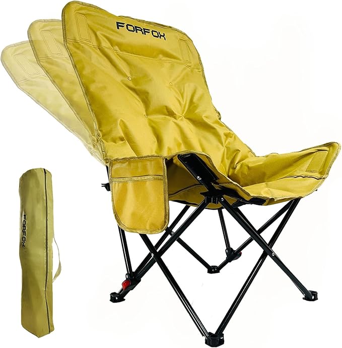 FORFOX Adjustable Portable Folding Camping Chair with High Back, Side Pockets, Headrest, Lightweight Lawn Chair for Outdoo...