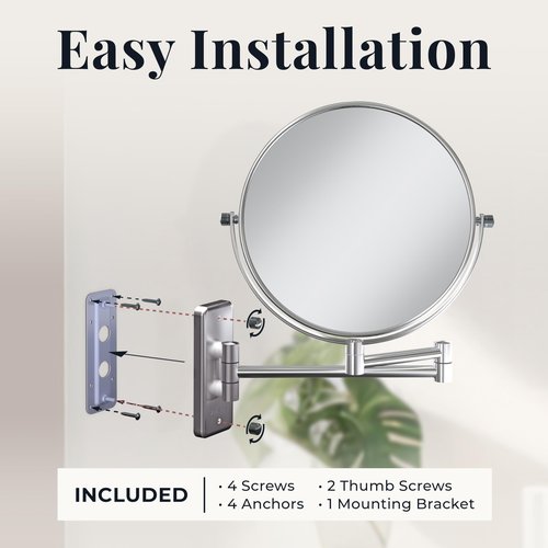 Zadro 7" Wall Mounted Wardrobe, Vanity Makeup Mirror with Magnification & Extending Arm (Large | 12.25" x 12" | 8X/1X, Black)