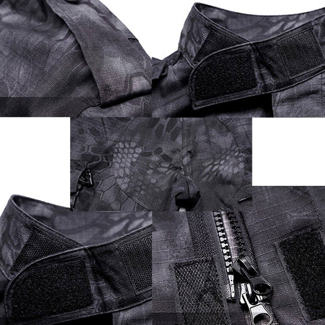 Tactical Suit Men’s Camouflage Combat BDU Jacket Shirt & Trousers Uniform Camo Suit Belt CS Game Military Paintball Airsoft (XL, MCBK)