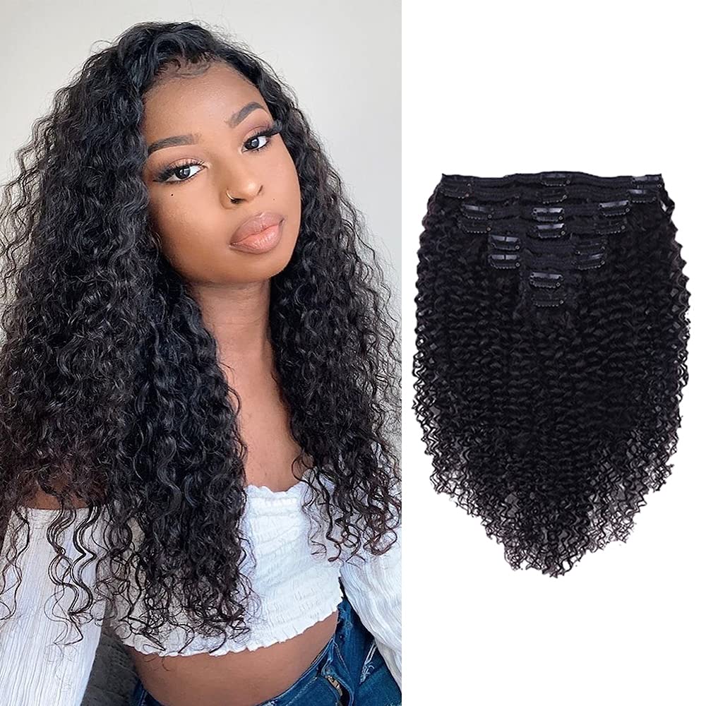 Curly Clip in Hair Extensions For Black Women Brazilian Virgin Human Hair Clip in Extensions for Women 8Pcs Remy Hair with 18Cli