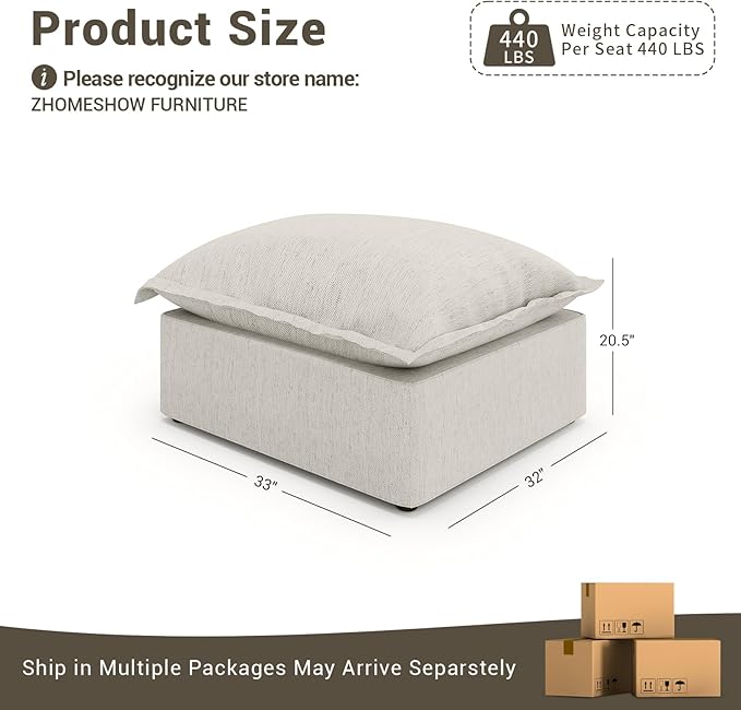 Lopzeho Cloud Sectional Sofa, Down Fill Cloud Couch, Convertible Modular Couch with Washable Cover, Movable Ottoman, Sectional Couches for Living Room, Bedroom, Small Apartments, Linen, Light Gray