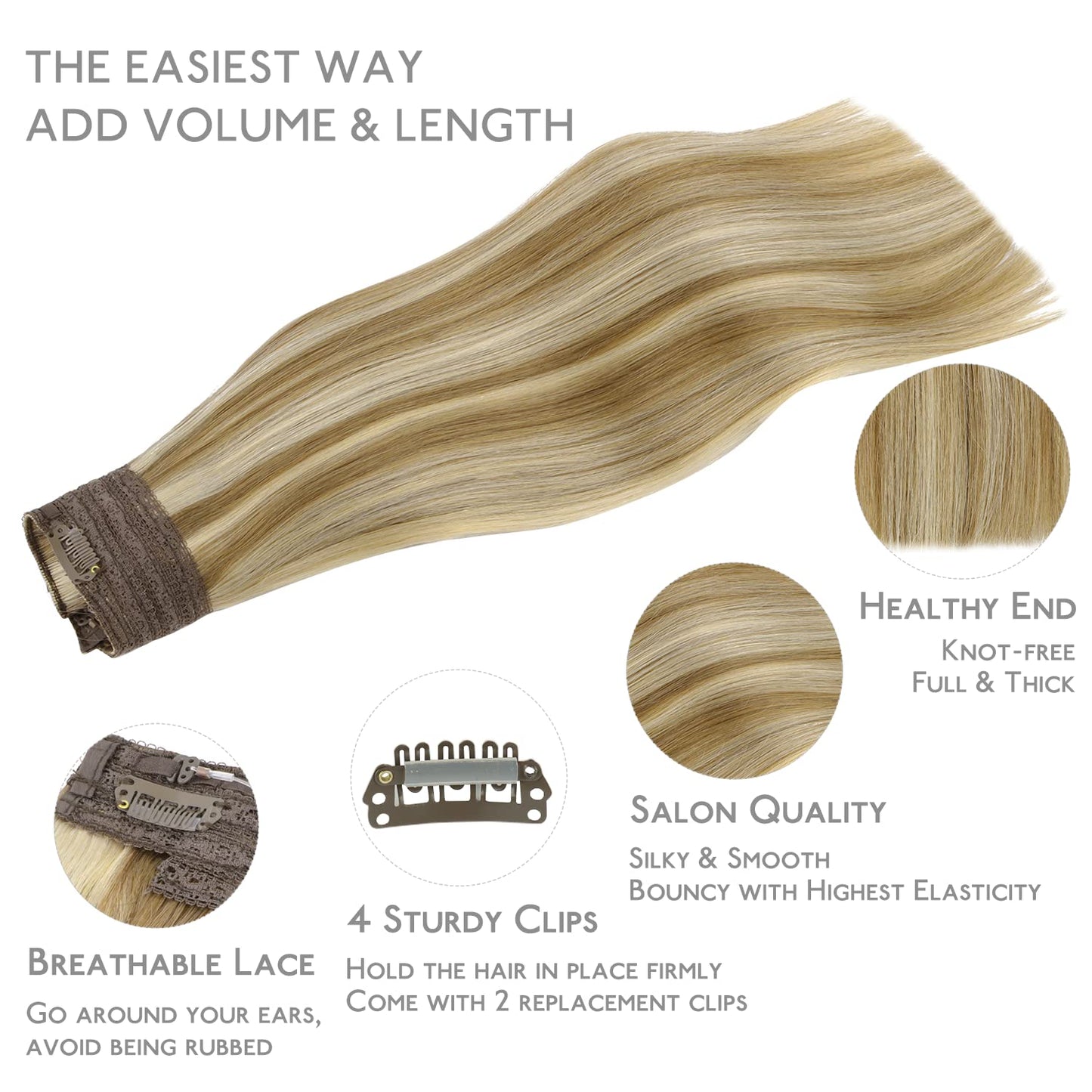 WENNALIFE Wire Hair Extensions (Increase 50% Lifespan) Real Human Hair 14 inch 105g Ash Brown Highlighted Golden Blonde Remy Rea