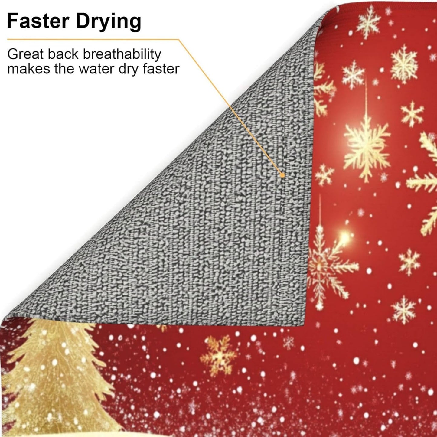 Dish Drying Mat for Kitchen Gold Christmas Tree Pattern Snowflake Counter Absorbent Dishes Drainer Microfiber Small 16x18 Inch