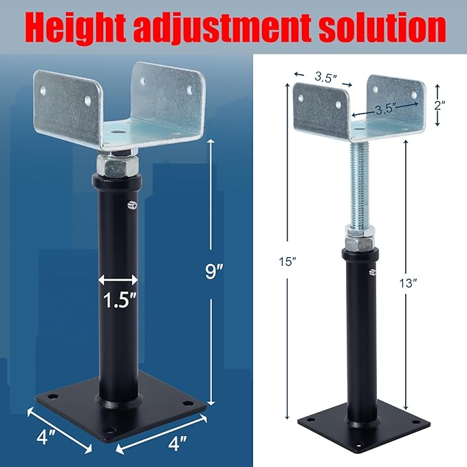 YXGJDP 4 Pack U-Shaped Floor Jack - Adjustable Steel Beam Support for 4x2, 4x4, 4x6 Joists Heavy Duty Screw Jack with U-Head Telepost & House Jack.9-13 Inch Adjustment Range.