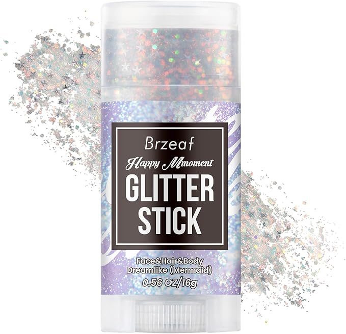 Brzeaf Waterproof Mermaid Glitter Stick, Shimmery& Long Lasting, Fairy Costume Body Face Glitter, Singer Concert Music Rav...