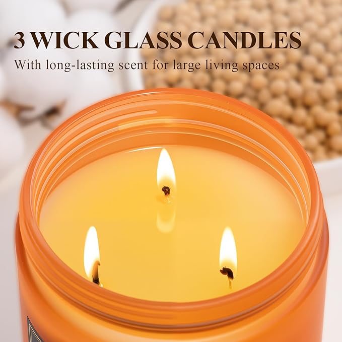 Auelife Creamy Vanilla Scented Candle – 22oz Large 3-Wick Soy Candle, Sweet Long Lasting Fall Candles for Home, Cozy Autumn Candles, Relaxing Gifts for Women & Men