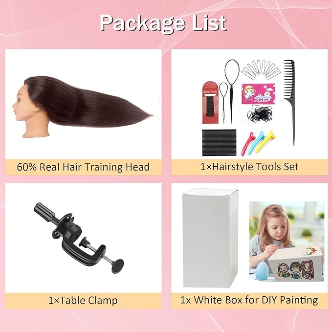 Mannequin Head Human Hair for Cosmetology, Manikin Head with 80% Real Hair for Styling Doll Head Braiding Practice Mannequin Heads Hairdresser Hairstylist Kids with Free Clamp Holder (Dark Brown 4#)