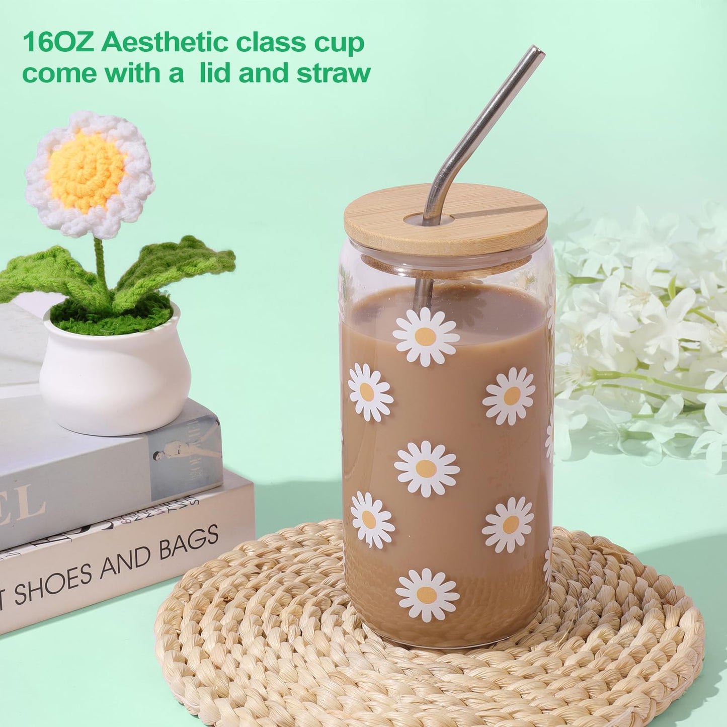 FAJAO Birthday Gifts For Women, Teen Girl, Her, Happy Birthday Gift Box For Girl, Daughter, Women, Sister,Friends, Cute Daisy Aesthetic Glass Cups Gift Set 8pcs