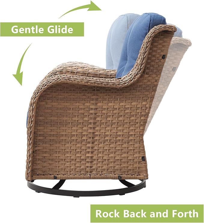 Rilyson Patio Chairs Rocking Swivel Chiar - 2 Piece Outdoor Patio Wicker Rattan Furniture Chairs Set with High Back and Deep Seating for Outside Porch Deck(Yellow/Blue)